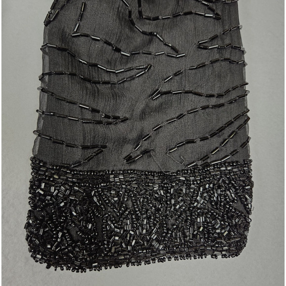 Vintage Beaded Silk Jacket Duster Coat Large Elegant Black Party Wedding Blazer - Picture 7 of 16